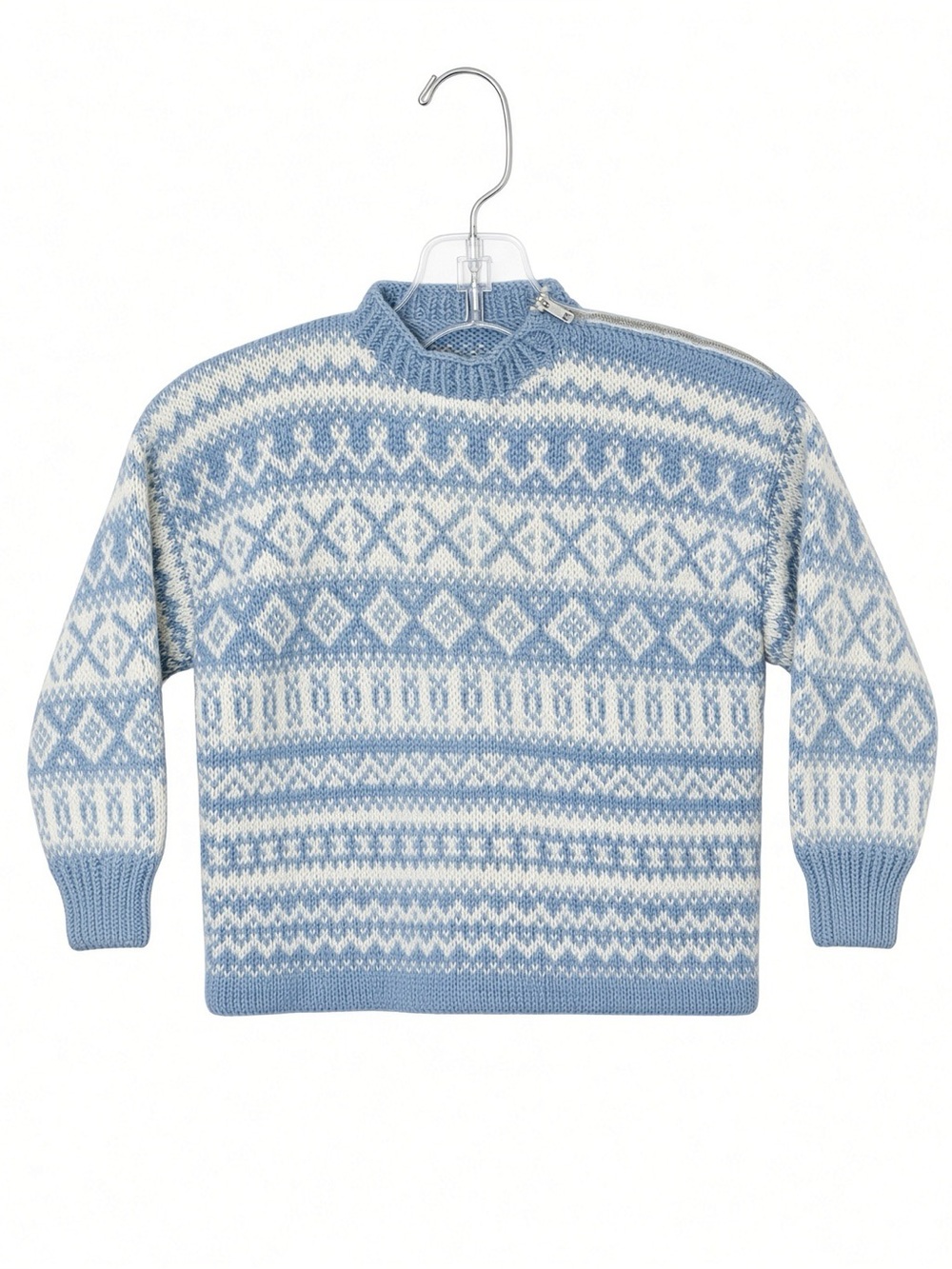 Handmade Vintage Baby Nordic Fair Isle Sweater Blue Cream Zip 12-18 Months